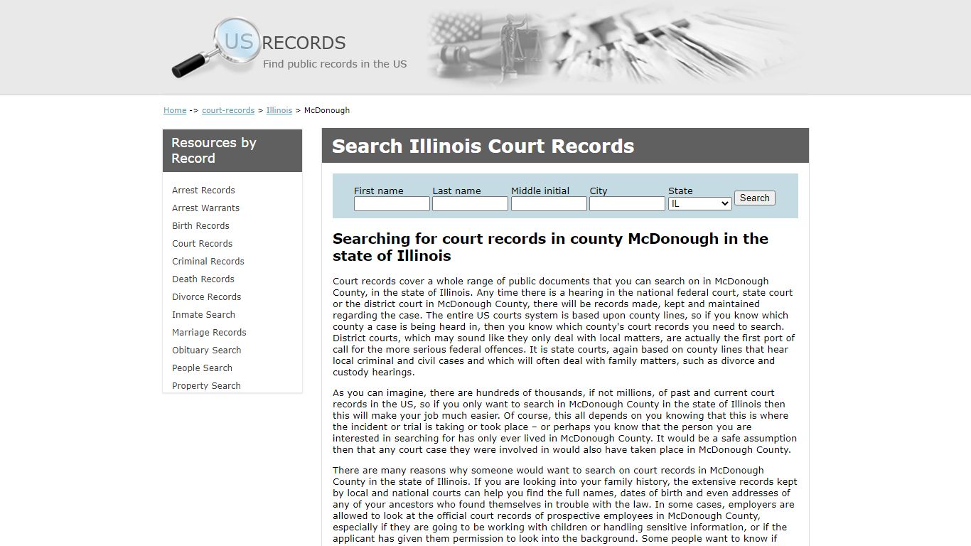 Search Court Records McDonough Illinois | US Records